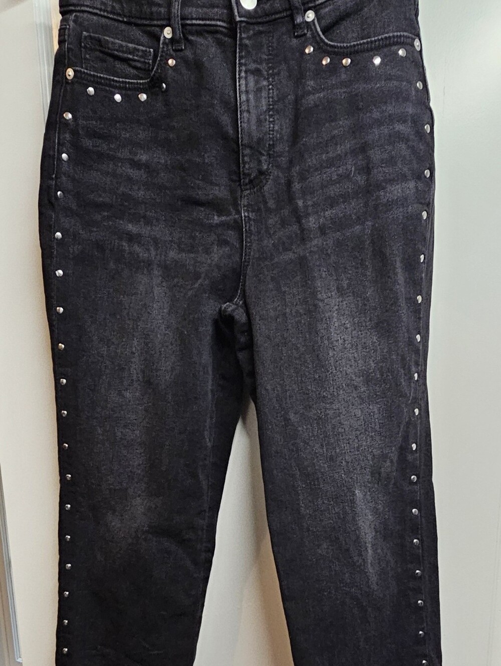 High-Rise Black Studded Straight Women's Jeans